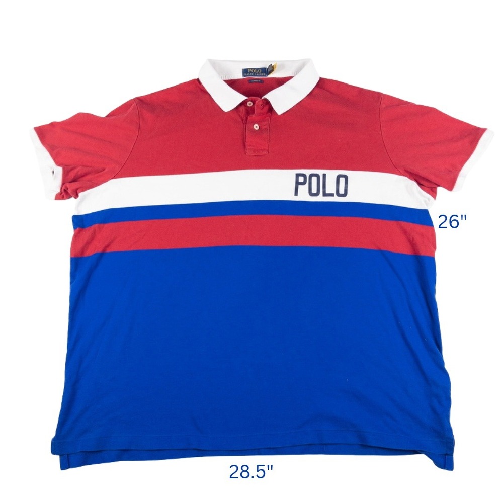 Polo Ralph Lauren Custom Fit XXL Red Blue Striped Spellout Preppy Sporty Crest
